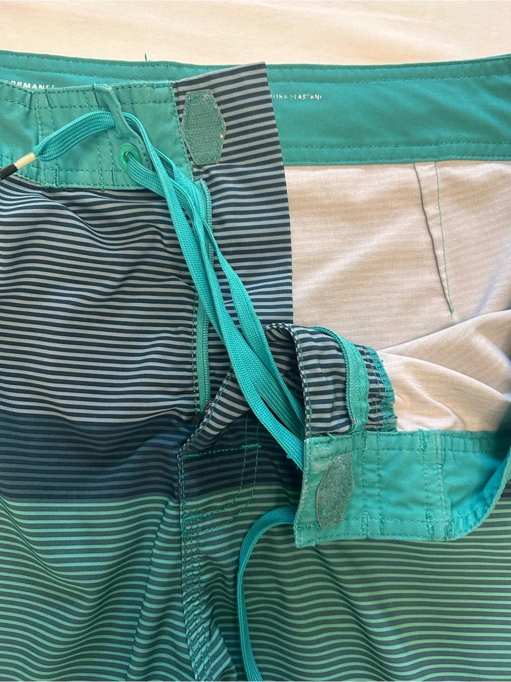 RVCA Men’s Teal & Navy Gradient Stripe Swim Board Shorts